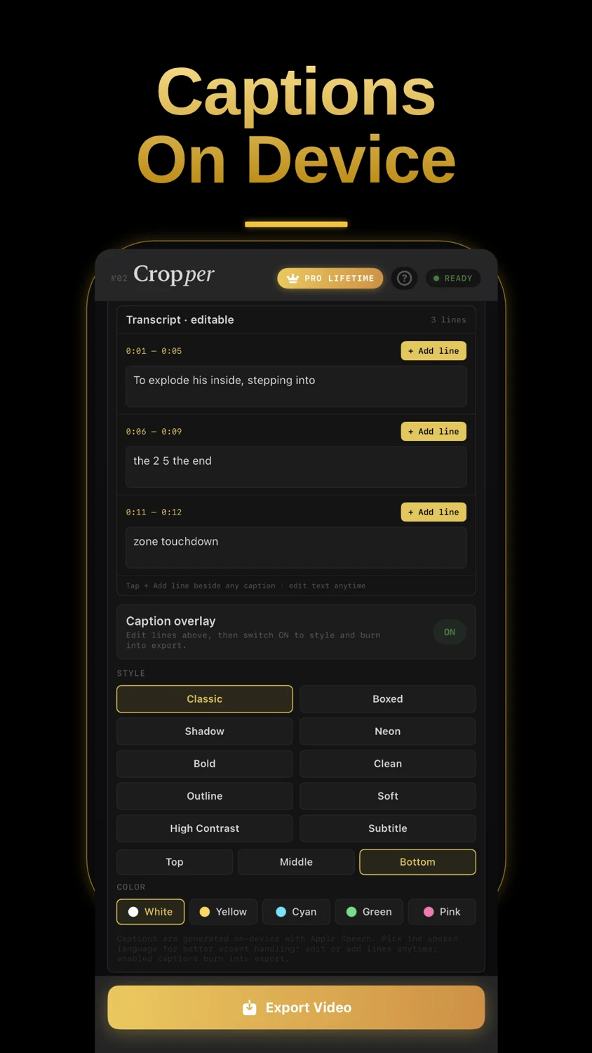 Captions feature in the Cropper iOS app